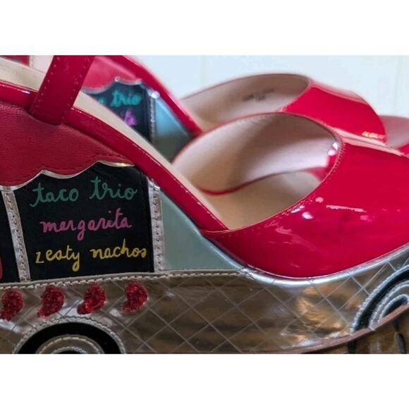 KATE SPADE TACO TRUCK DORA WEDGE ESPADRILLE PLATFORM SANDAL RED PATENT 6M - Picture 5 of 13